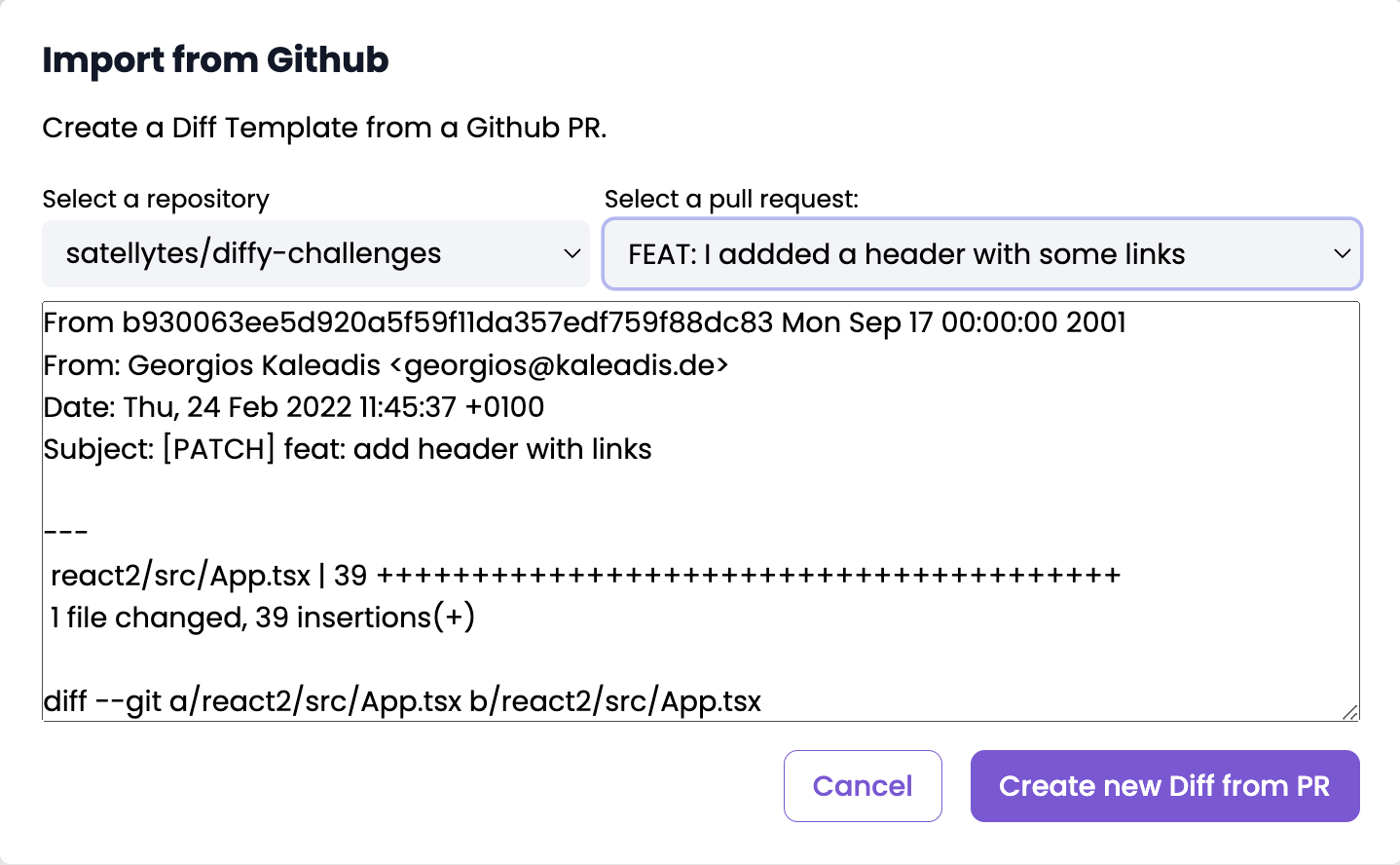 Diff Import Dialog